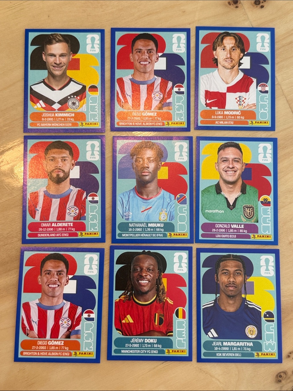 Panini Multicolor World Cup Player Sticker Grid - Blue Borders - all 9 for $10